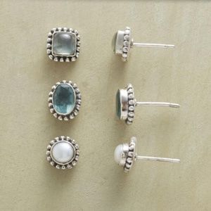 Sundance "Treasured Earring Trio" - Sterling Silver with Blue, Gray & Pearl